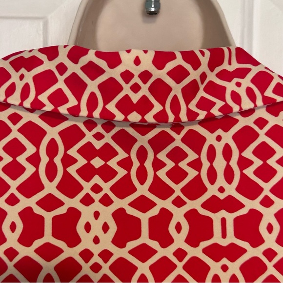 Jude Connally Red & Tan Geometric Shirt Dress | Size Large - Picture 7 of 9